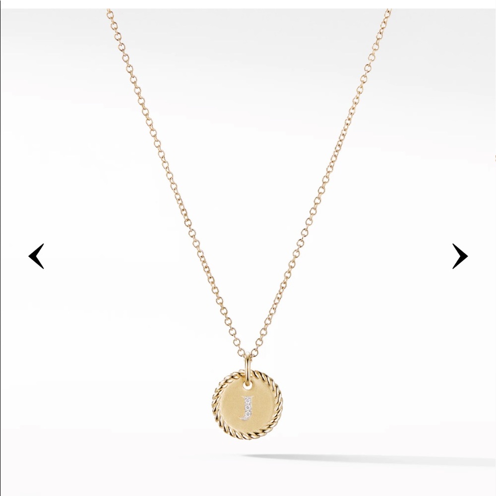 David Yurman 18k Gold Necklace J initial with tiny diamond